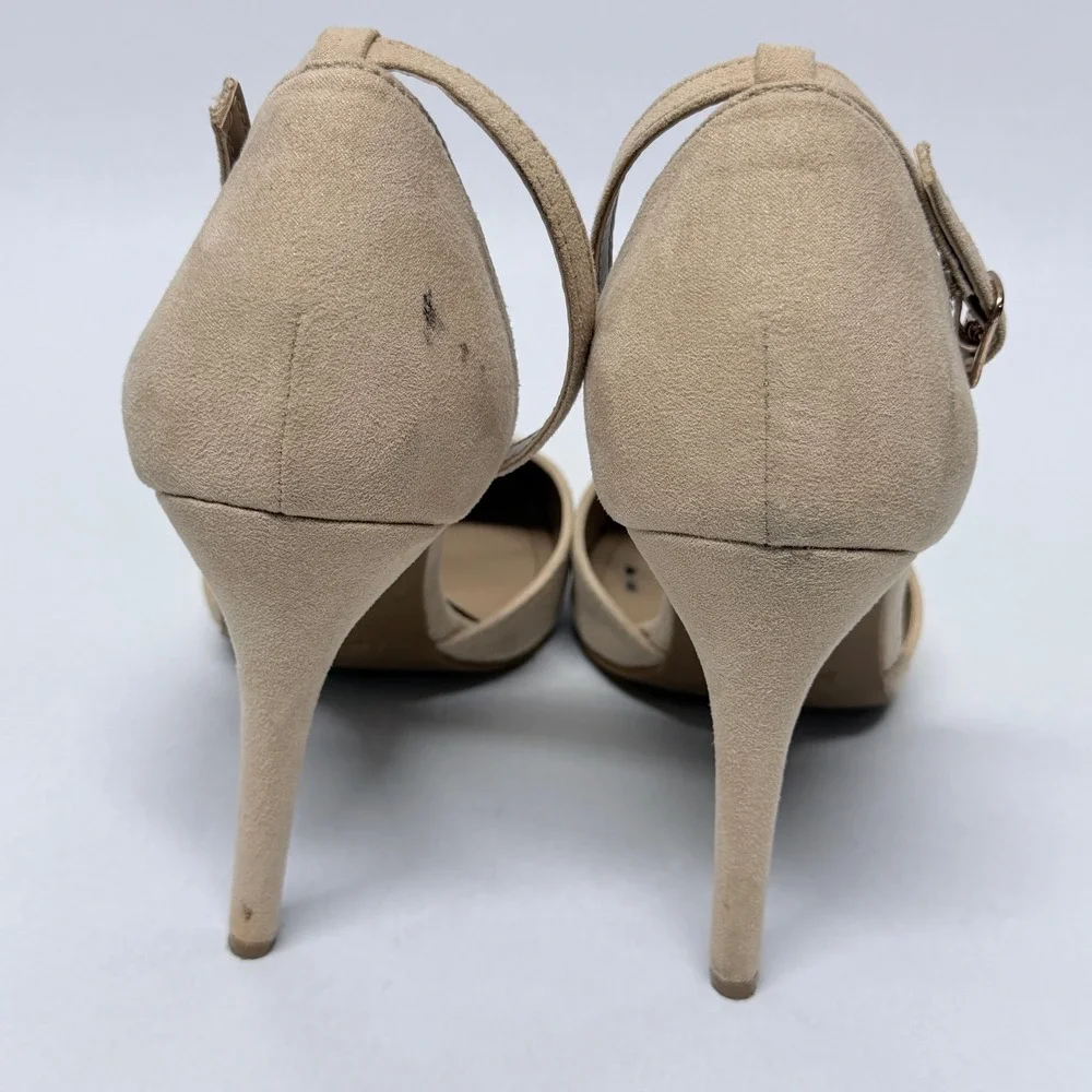 Dream Pairs Womens Nude Faux Suede Ankle Strap DOrsay Pointed Toe Stiletto Heels